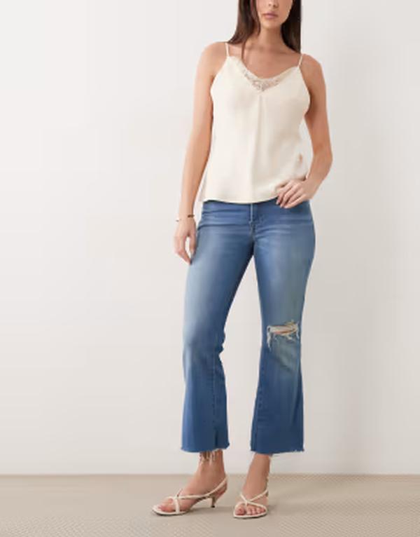 好ましいアメリカン レディース ボトムス ジーンズズボン下 クロップド デニム Good American softech good legs cropped ripped jeans インチ mid blue wash MID BLUE 青み