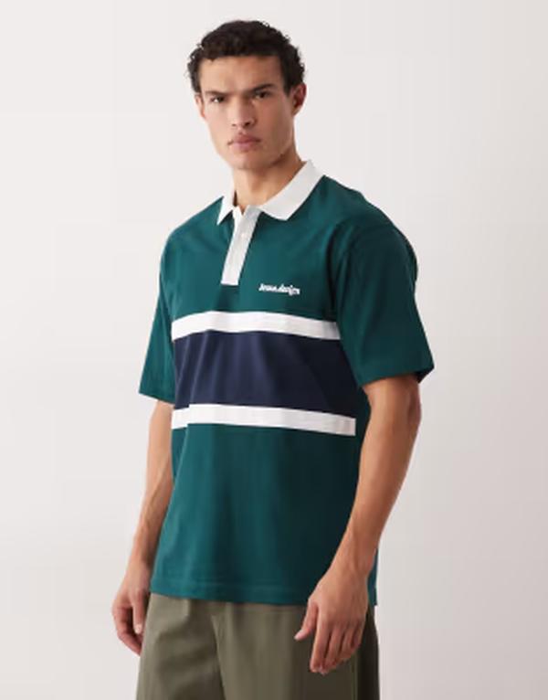 エイソス メンズ トップス スポーツシャツ ASOS DESIGN heavyweight relaxed striped polo インチ dark green texture Sea moss 緑であること