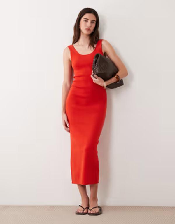 エイソス レディース トップス 衣装 綿織物 ASOS DESIGN cotton blend scoop back dress Red 赤いこと レディースファッション-ワンピース