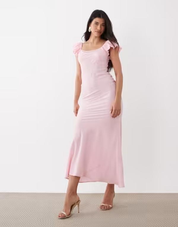 エイソス レディース トップス ワンピース フリル ASOS DESIGN ruffle sleeve double layer shift dress in light PINK ピンク|ReVida 店