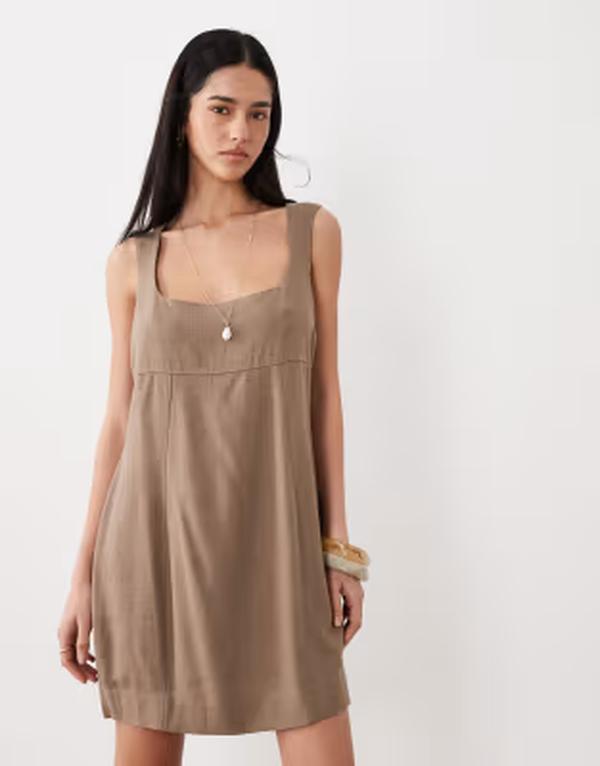 エイソス レディース トップス 衣装 ミニ ASOS DESIGN square neck bodycon mini sundress インチ ashy Ash Brown 木灰