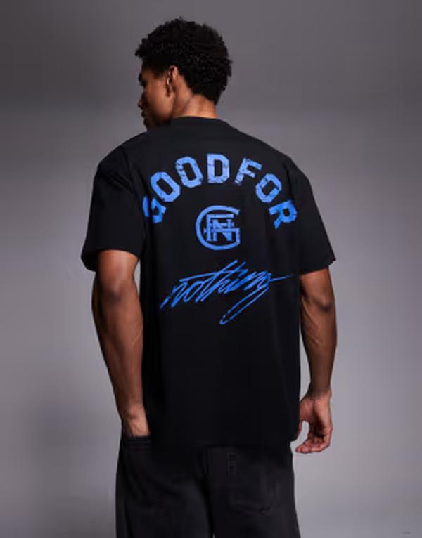 グッドフォーナッシング メンズ トップス Tシャツ プリント ロゴ Good For Nothing oversized t-shirt with back logo print Black ブラック