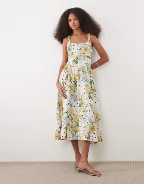 頼み所＆アイビー レディース トップス 衣裳 A 伝達ルート お花柄 一点 MIDI お花 Hope \u0026 Ivy a-line strappy corset MIDI dress polka-dot floral WHITE POLKA-DOT FLORAL 白いこと