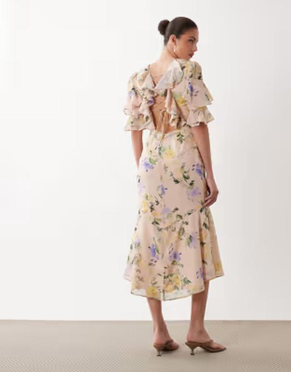 頼み所＆アイビー レディース トップス 衣裳 お花柄 MIDI スピード競技 お花 Hope \u0026 Ivy lace up back flutter sleeve MIDI day dress インチ light pink floralight pink floral サクラ色