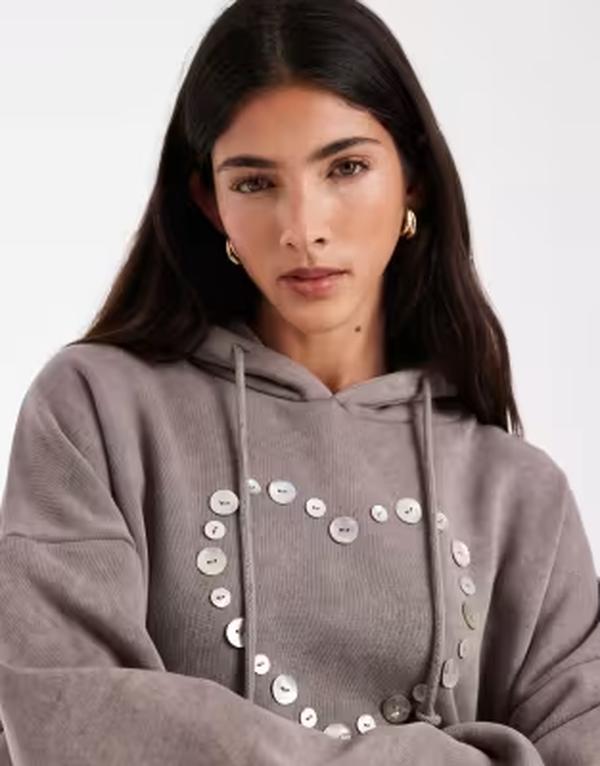 デイジーストリート レディース アウター パーカー・スウェット Daisy Street button heart detail oversized hoodie in dark gray - part of a set DARK GRAY グレー|ReVida 店