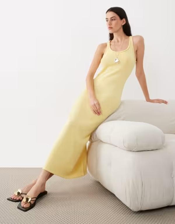 エイソス レディース トップス 衣装 綿織物 編み物 ASOS DESIGN knit cotton blend u-scoop midaxi dress インチ lemon ワンピース-レディースファッション