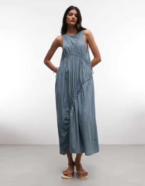 コルージョン レディース トップス ワンピース ハイネック ミディ COLLUSION channel detailing high neck midi dress plaid BLUE ブルー｜ReVida 店