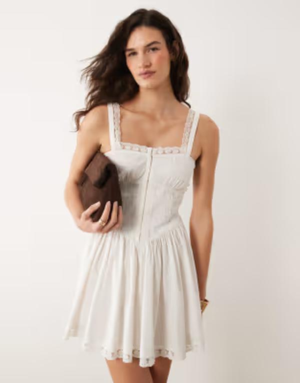ミスセルフフリッジ レディース トップス 衣装 ミニ Misselfridge corset detailing poplin mini dress WHITE 白いこと