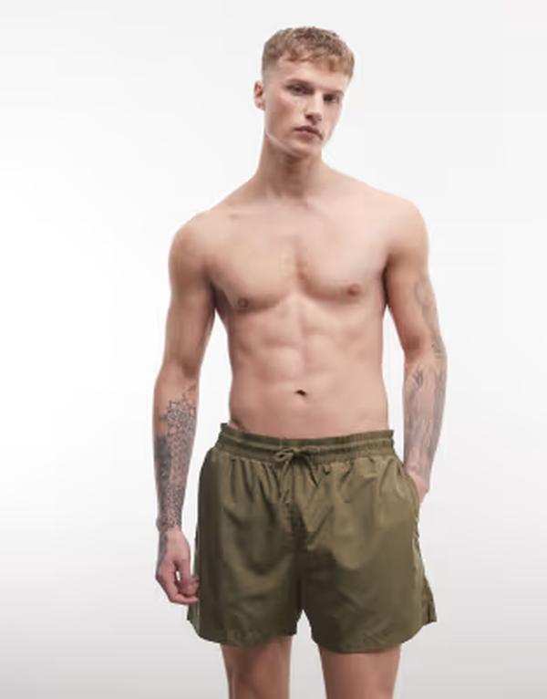 コルージョン メンズ 水着 ハーフパンツ・ショーツ ショートパンツ COLLUSION swim shorts in mid length Khaki カーキ｜ReVida 店