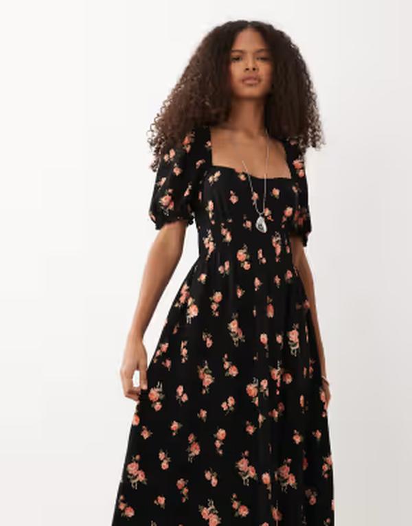 ミスセルフフリッジ レディース トップス ワンピース フラワー柄 プリント マキシ フラワー Misselfridge seersucker puff sleeve milkmaid maxi dress in dark floral print Ditsy print|ReVida 店
