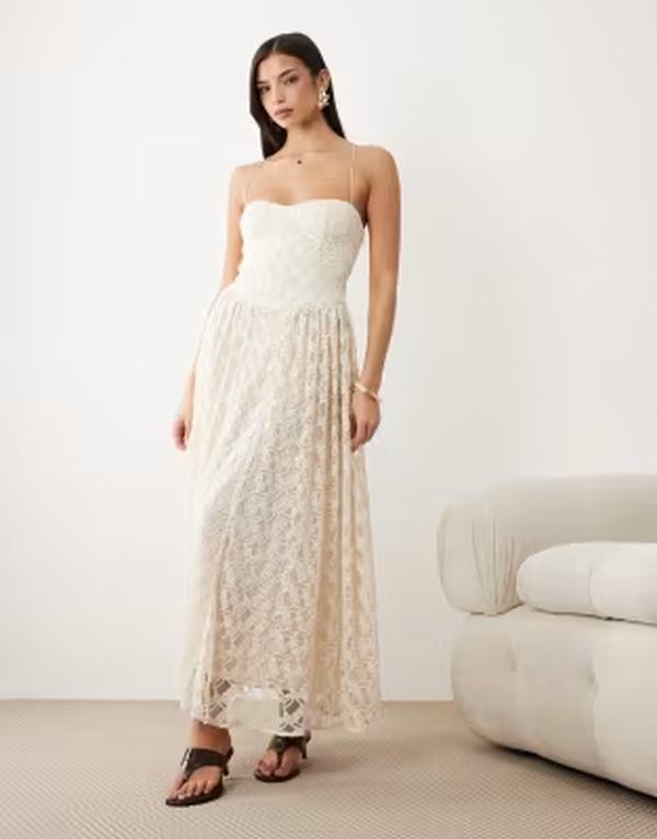 赤ちょうちん点点 レディース トップス 衣装 マキシ Bardot Estie broderie maxi dress インチ light Beige ベージュ