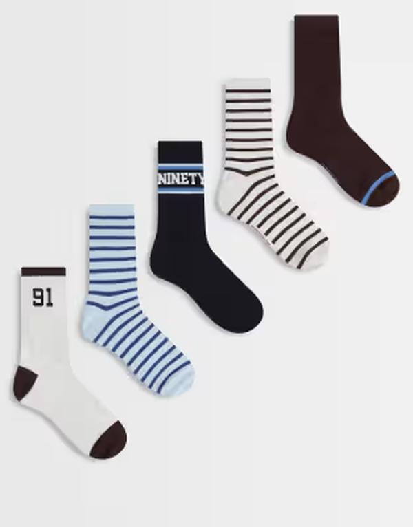 コットンオン レディース アンダーお召しもの ソックス Cotton 5-pack crew sockstripe mix Blue Stripe Mix 青色