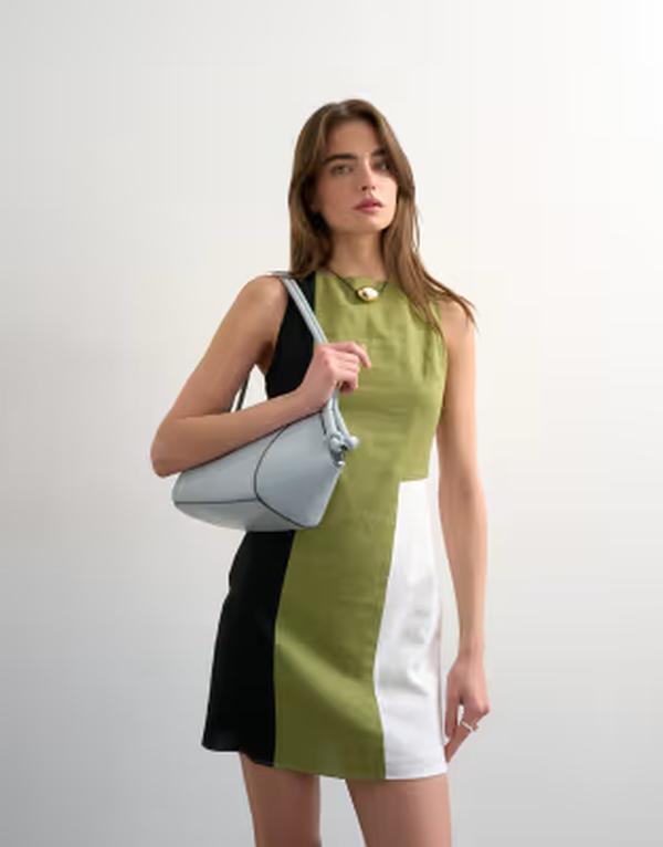 トップショップ レディース トップス ワンピース オープンバック ミニ リネン Topshopen back linen blend mini dress-green color blockhaki カーキ|ReVida 店