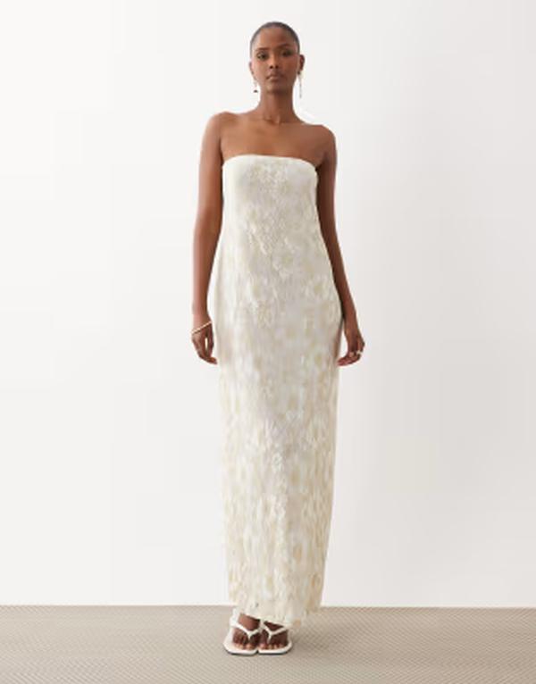 サウス砂浜 レディース トップス 衣装 スピード競技 マキシ South Beach glitter lace bandeau maxi dress WHITE 白いこと