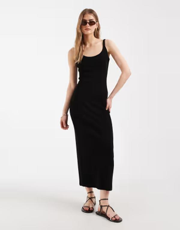 エイソス レディース トップス ワンピース リブニット ミディ ニット ASOS DESIGN rib knit midi dress Black ブラック|ReVida 店