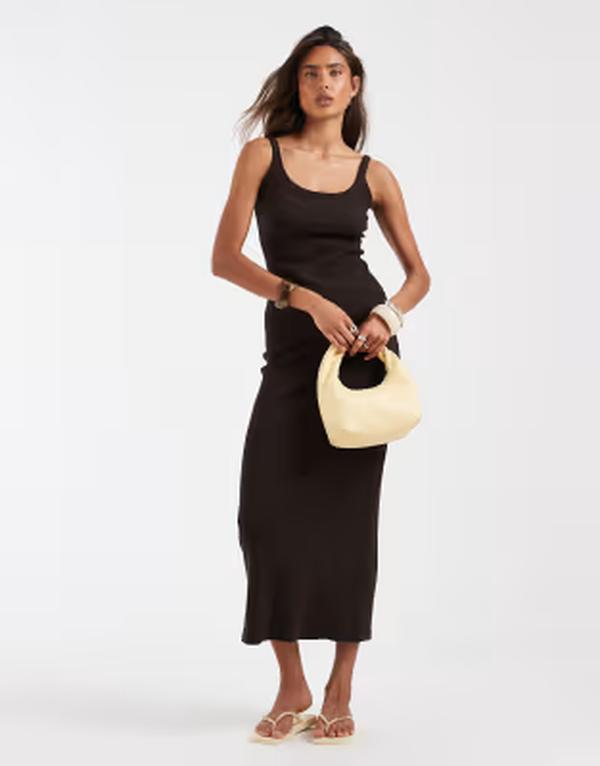 エイソス レディース トップス ワンピース リブニット ミディ ニット ASOS DESIGN rib knit midi dress in chocolate チョコレート|ReVida 店