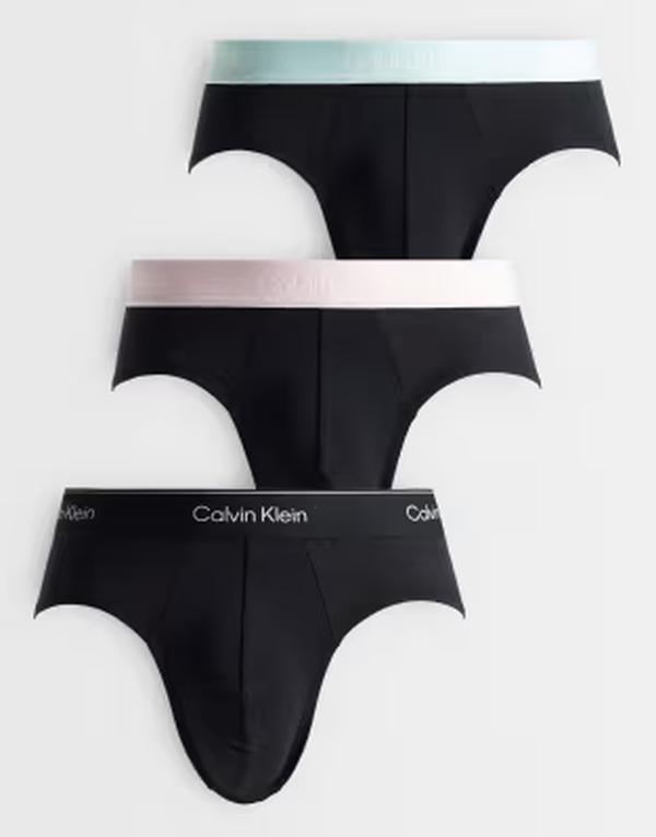 カルバンクライン メンズ アンダー御召しもの ブリーフズボン下 綿織物 Calvin Klein Icon Cotton Stretch 3 pack hip briefs with colored waistbands BLACK W/ BLACK WB/BL 黒いこと