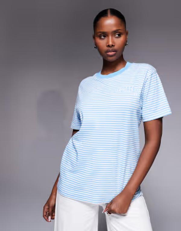クリーム レディース トップス プルオーバー ロゴタイプ ICECREAM logo t-shirt stripes Blue stripe 青み