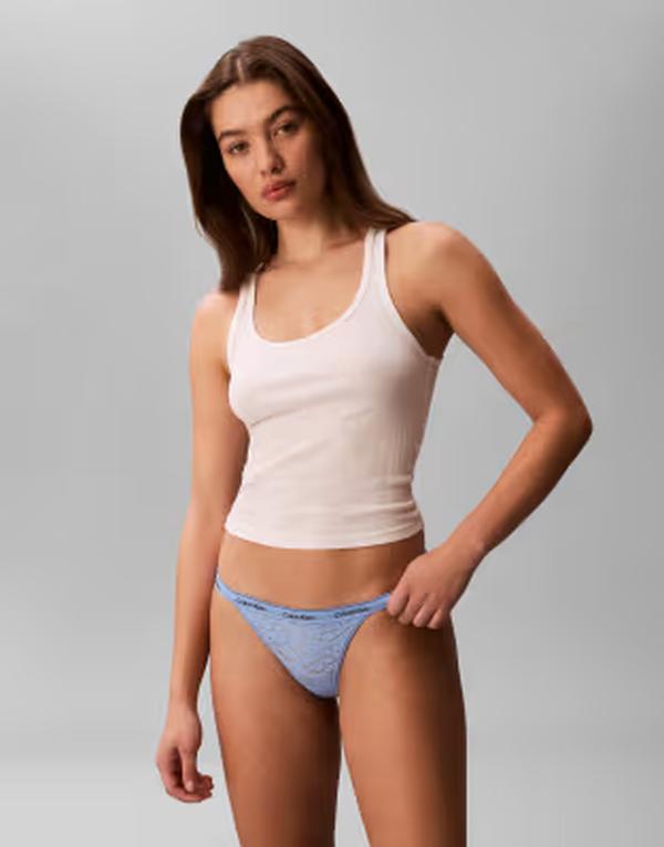 カルバンクライン レディース アンダーお召しもの ブリーフズボン下 スピード競技 Calvin Klein Icon Lace string bikini briefs Blue Descent 青色