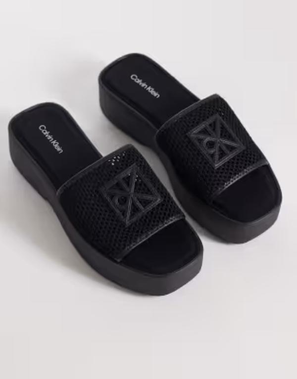 カルバンクライン レディース シューズ サンダル メッシュ ジーンズ Calvin Klein Jeans mesh flatform sandals Black ブラック|ReVida 店