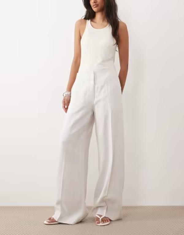 カルバンクライン レディース ボトムス 心地好いズボン下 リネン Calvin Klein linen blendress pants White Sand 白いこと