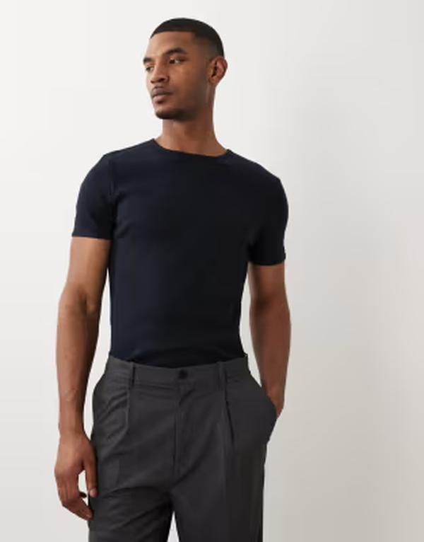 エイソス メンズ トップス Tシャツ ASOS DESIGN super heavyweight muscle fit-shirt rib Sky captain ネイビー