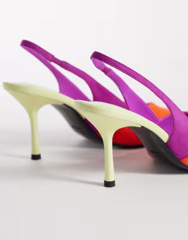 エイソス レディース シューズ 踵 スエードクロス ASOS DESIGN Sabrina slingback stiletto heels インチ multi suedette Color pop mix マルチ色合い