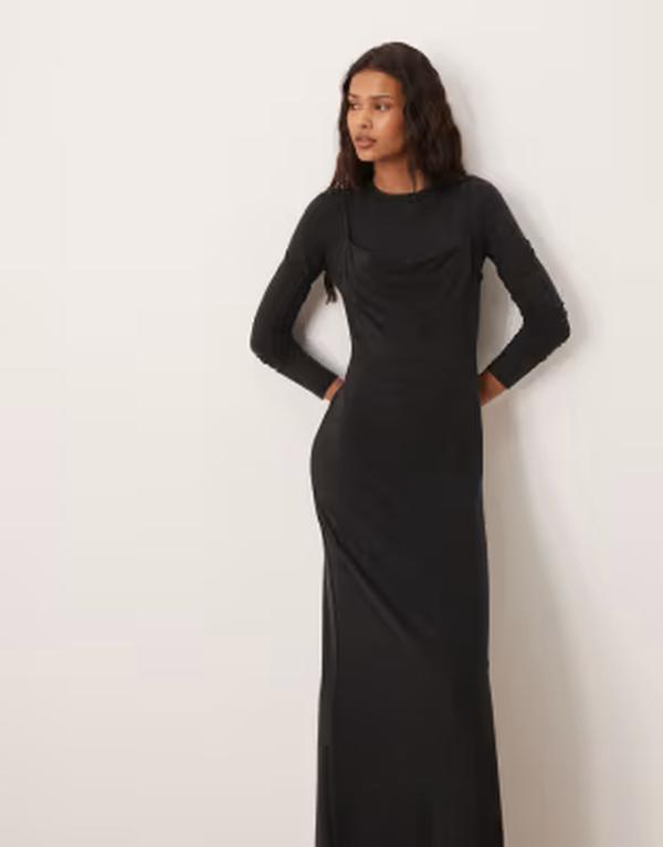 マンゴ レディース トップス ワンピース オーバーレイ マキシ Mango long sleeve maxi dress with overlay in dark Gray グレー|ReVida 店