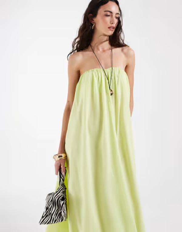 エイソス レディース トップス 衣装 ギャザー マキシ ASOS DESIGN bandeau ruched maxi dress インチ bright green 緑であること