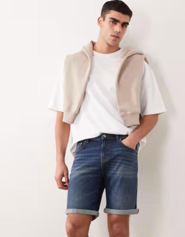エイソス メンズ ボトムス 二分の一ズボン下・さる股引き 遊撃手ズボン下 ジーンズ ASOS DESIGN stretch slim regular length denim shorts インチ dark wash Dark wash blue 青碧