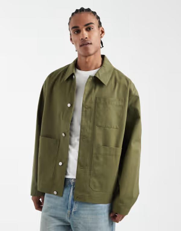 エイソス メンズ アウター 上衣・上衣 ASOS DESIGN oversized worker jacket GREEN 緑であること