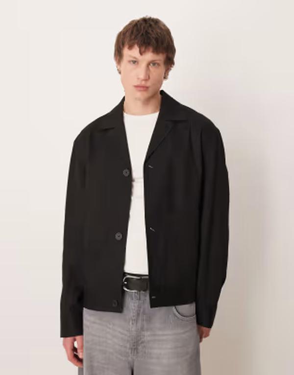 エイソス メンズ アウター 上衣・上衣 ASOS DESIGN lightweightextured harrington jacket Black 黒いこと