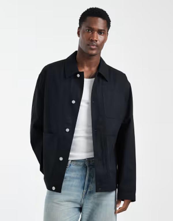 エイソス メンズ アウター 上衣・上衣 ASOS DESIGN oversized worker jacket Black 黒いこと
