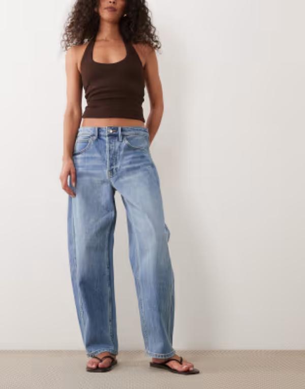 思わしいアメリカン レディース ボトムス ジーンズズボン下 デニム Good American good barrel jeans インチ mid blue wash MID BLUE 青色 レディースファッション-パンツ-ボトムス