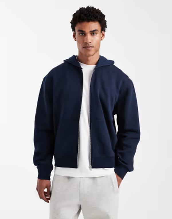 エイソス メンズ アウター パーカー・スウェット ASOS DESIGN essentials boxy relaxed zip up hoodie DARK SAPPHIRE サファイア｜ReVida 店