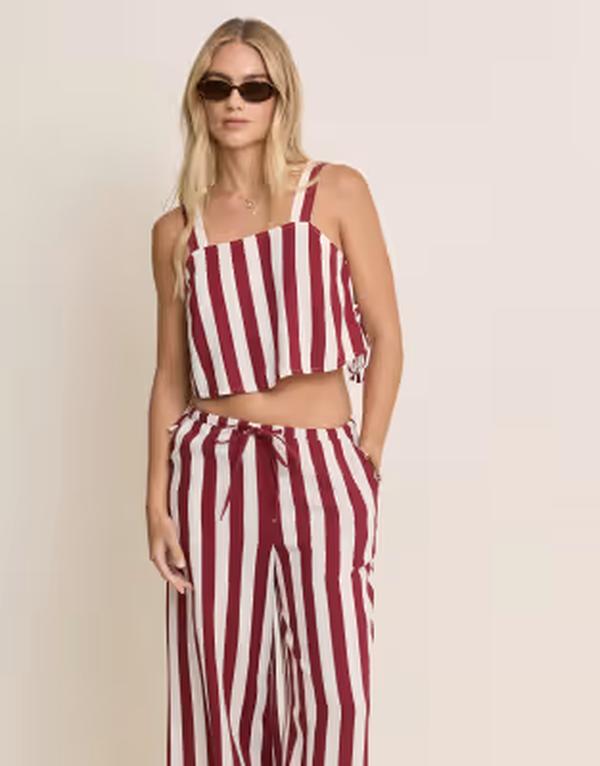 ノーバディーズ チャイルド レディース トップス シャツ リネン Nobody's Child Pillar linen blend side tie cami top stripes - part of a set Red レッド|ReVida 店