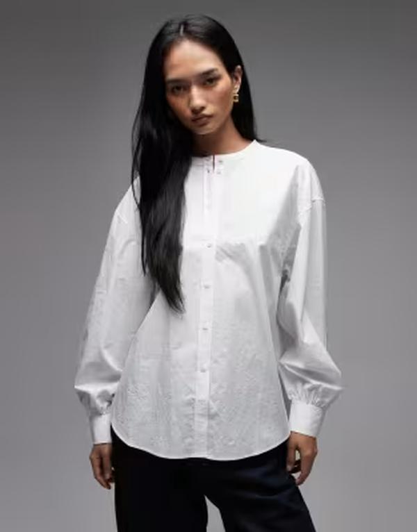 アンドアザーストーリーズ レディース トップス シャツ & Other Stories collarless poplin shirt with volume sleeves WHITE ホワイト|ReVida 店