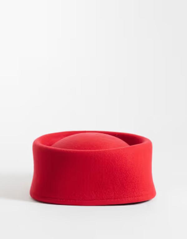 エイソス レディース 添え物 かぶり笠 ASOS DESIGN pillbox hat felt RED 赤いこと