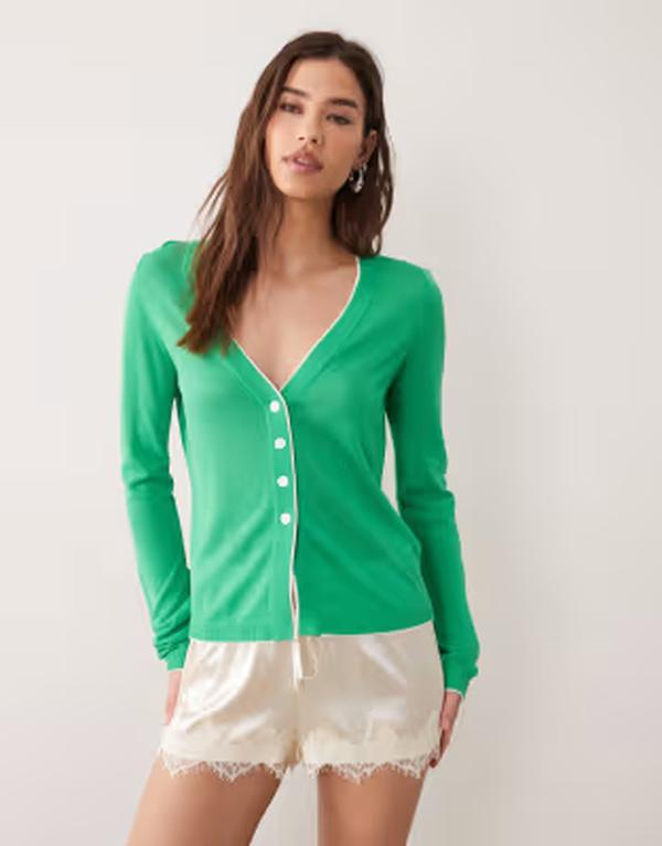 エイソス レディース アウター カーディガン ASOS DESIGN double layered cardigan Green グリーン｜ReVida 店