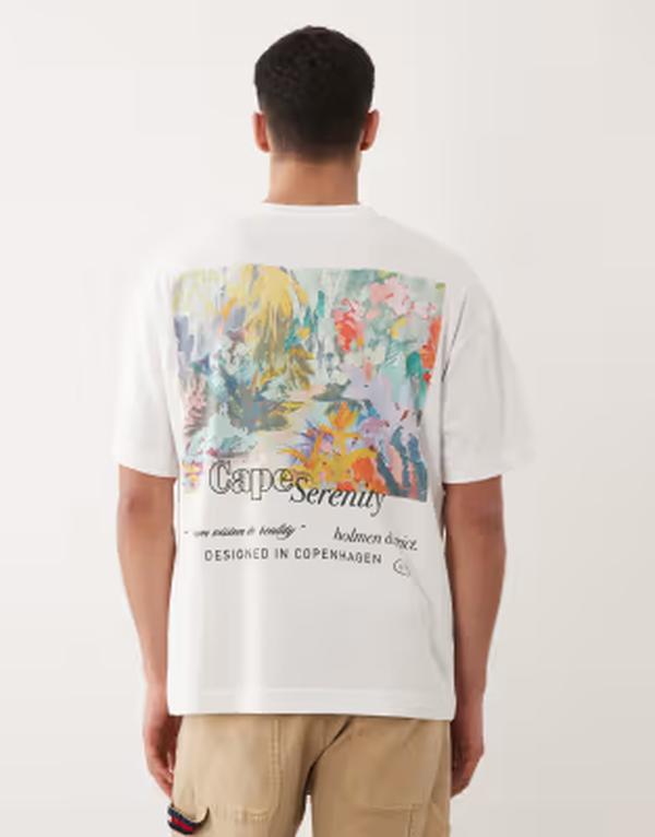 ジャック アンド ジョーンズ メンズ トップス Tシャツ フラワー柄 プリント フラワー Jack & Jones oversized t-shirt with floral back print Bright White ホワイト｜ReVida 店