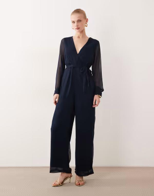 離宮 レディース トップス 飛び降りる背広 V素っ首 シフォン VILA V-neck tie waist chiffon jumpsuit Navy Blazer 米国海軍