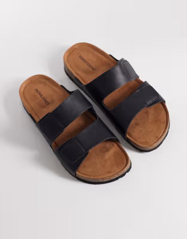 ジャック アンド ジョーンズ メンズ シューズ サンダル レザー フェイクレザー Jack & Jones faux leather strap sandals Black ブラック|ReVida 店