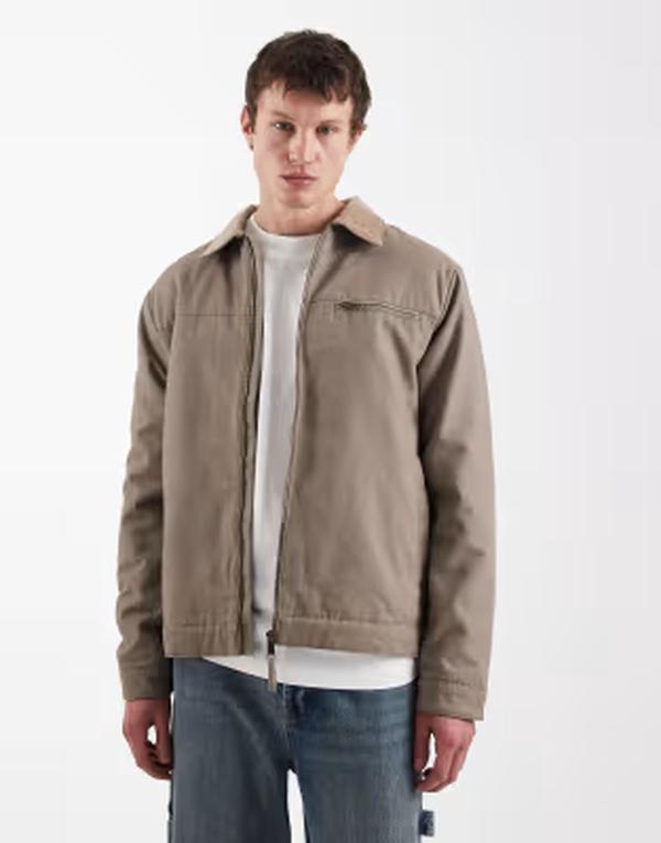 スリードベア メンズ アウター 上衣・上衣 対比 Threadbare zip front barn jacket with contrasting collar インチ taupe トープ