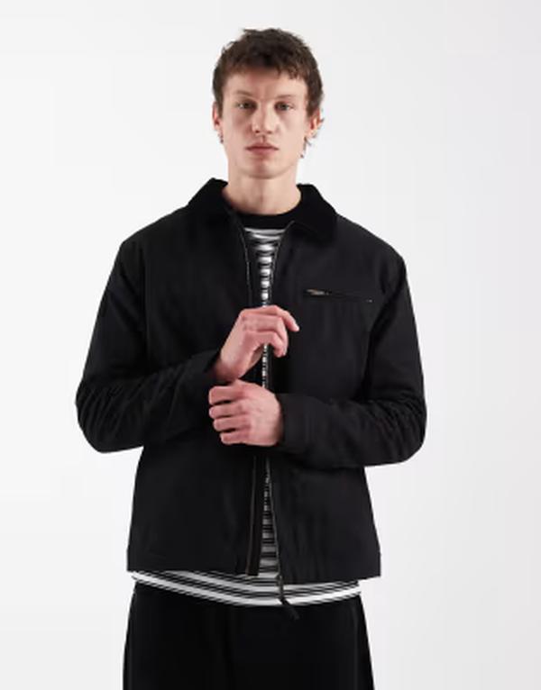 スリードベア メンズ アウター 上衣・上衣 Threadbare canvas zip front barn jacket Black 黒いこと