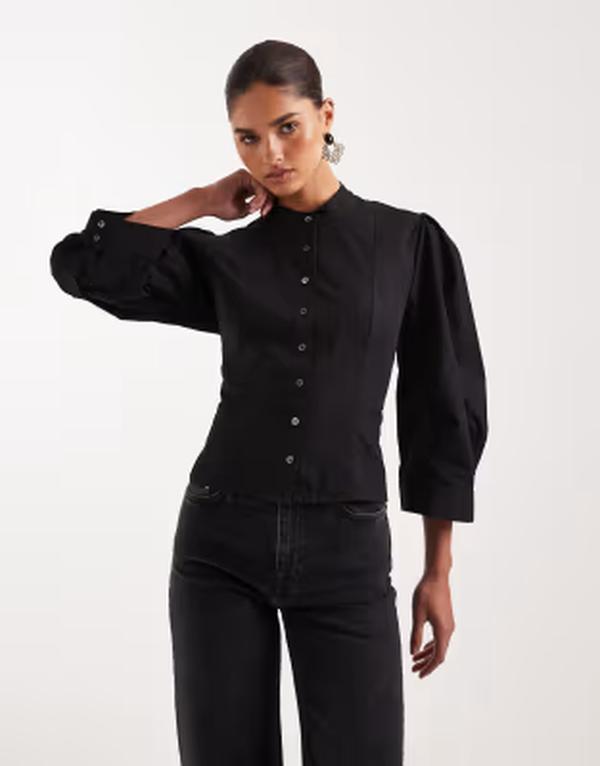 オールセインツ レディース トップス プルオーバー 軽気球捩り スピード競技 AllSaints maud lace up corset balloon sleeve shirt black 黒いこと