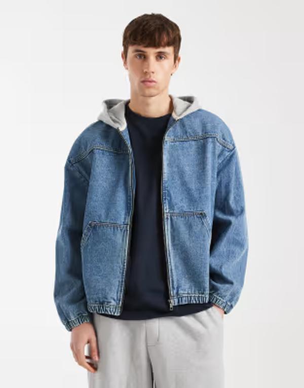 レディファインド レブル メンズ アウター ジャケット・ブルゾン フーデッドジャケット デニム Redefined Rebel John oversizedenim hooded jacket in mid BLUE ブルー