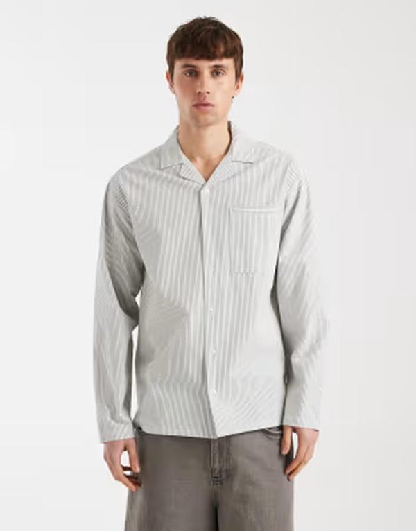 レディファインド レブル メンズ トップス シャツ Redefined Rebel Westin boxy shirt stripes MID GREEN グリーン｜ReVida 店