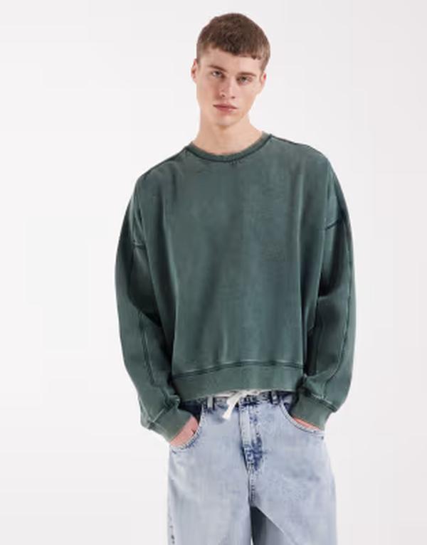 レディファインド レブル メンズ アウター パーカー・スウェット プルオーバー Redefined Rebel Morgan oversized sweatshirt MID GREEN 緑であること