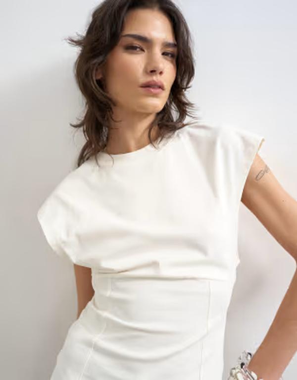 いの一番販売店 レディース トップス プルオーバー 旗がしら Topshop corset seamed cap sleeve top IVORY 象牙色