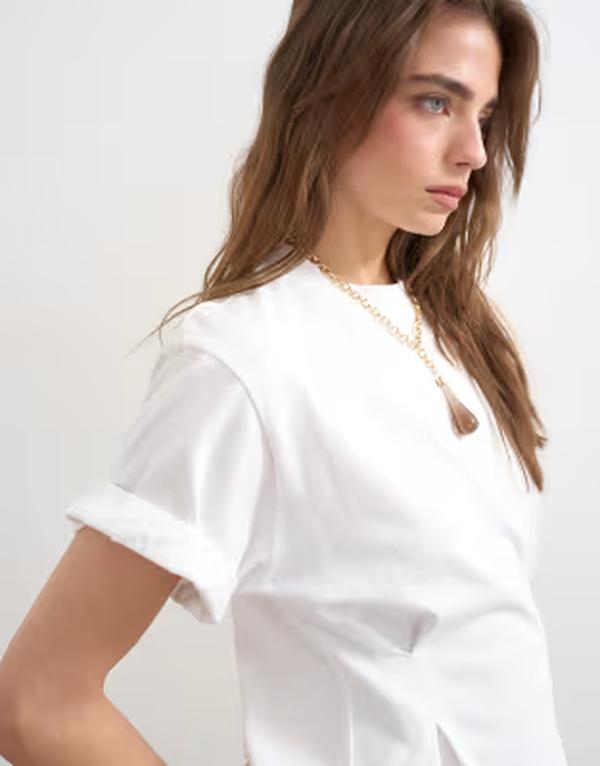いの一番販売店 レディース トップス プルオーバー Topshop cuffed sleeves cinched tee WHITE 白いこと